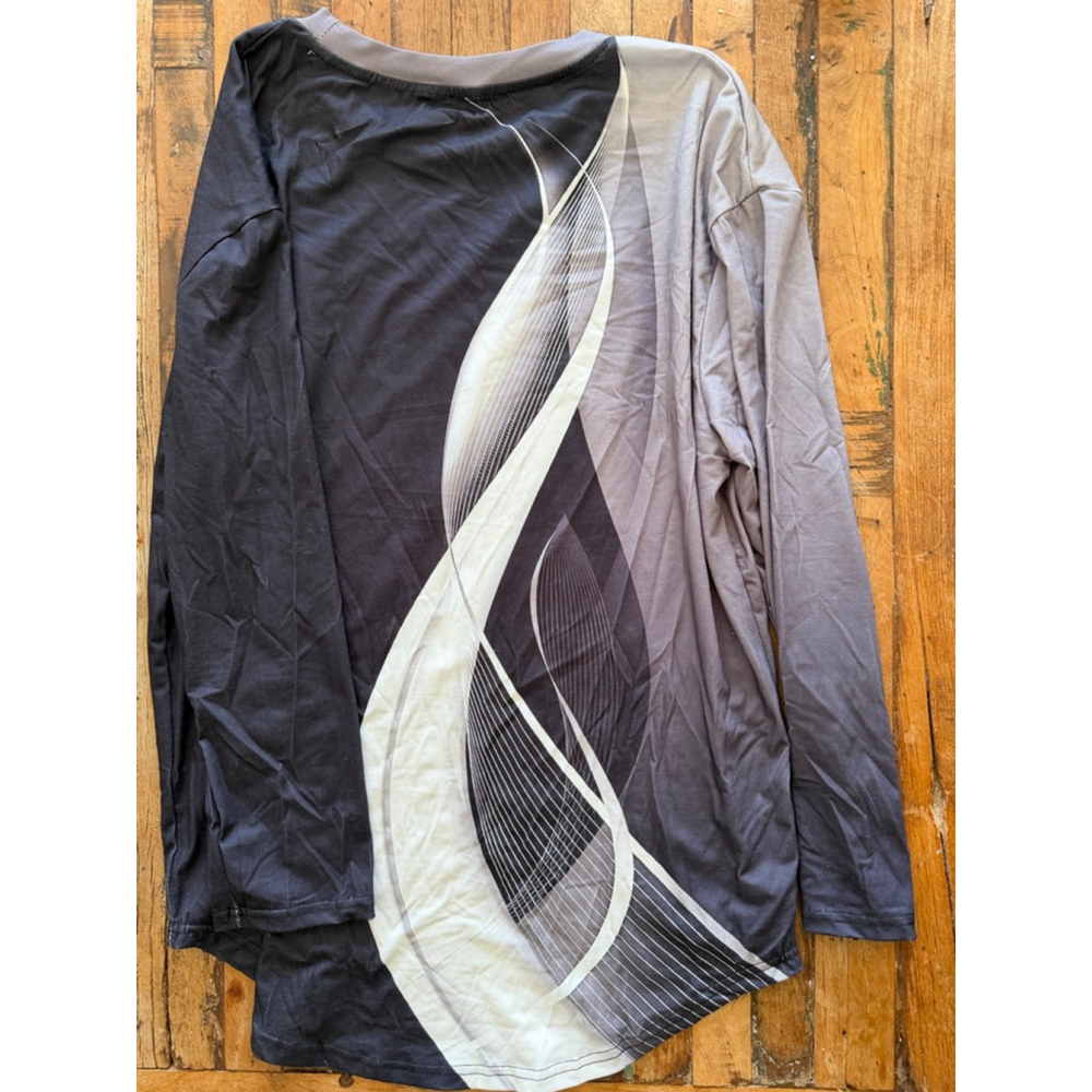 Women's Long Sleeve Tee XL Gray Black Abstract - Picture 5 of 5